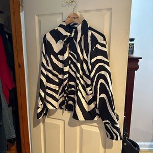 Black & White Zebra Print Button-Up Blouse
